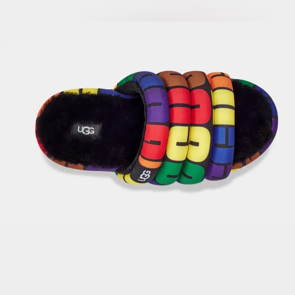 COPY - COPY - UGG MAXI PRIDE SLIDE RAINBOW LOGO SLIP ON PUFF SANDALS US/ 7 - Picture 3 of 6